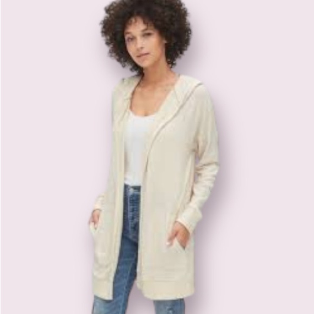 The Gap Softspun Longline Hooded Cardigan in Cream